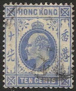HONG KONG 1904 10c KE Sc 95, Used VF, light cancel