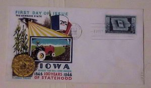 US FDC FLUEGEL  CACHET 1946 IOWA THE HAWKEYE STATE CACHET UNADDRESSED