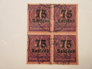 GERMANY Scott O34, block of 4, INFLA BERLIN expert mark, USED, Cat $12