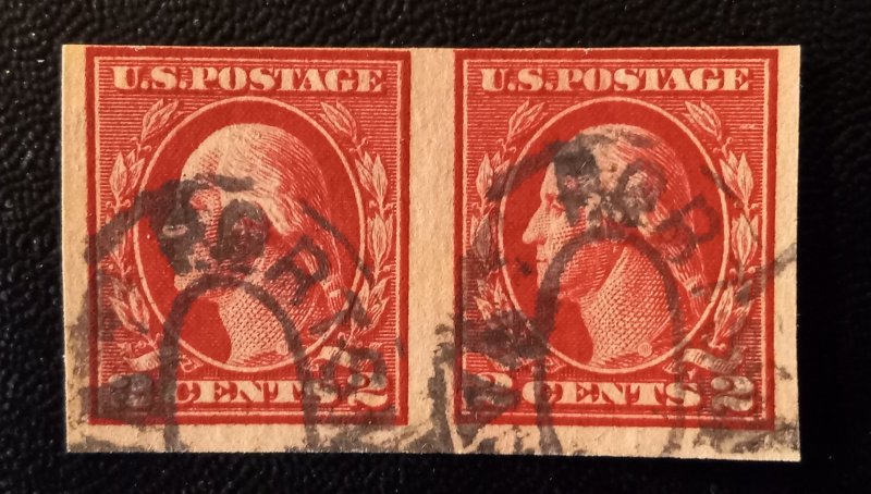 US #409 Used Pair Deep Carmine 1912