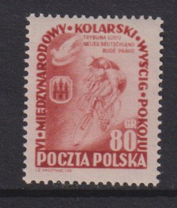 Poland   #572  MNH  1953 bicycle race  80gr  red