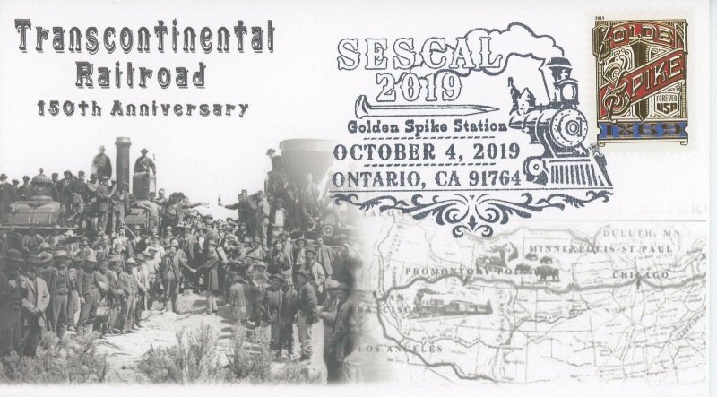 FDC Transcontinental Railroad 150 Anniversary SESCAL First Day Issue 2019 Golden