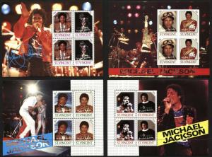 4 Souvenir Sheets 16 Stamps ST.VINCENT Postage Michael JACKSON SPECIMEN MINT NH