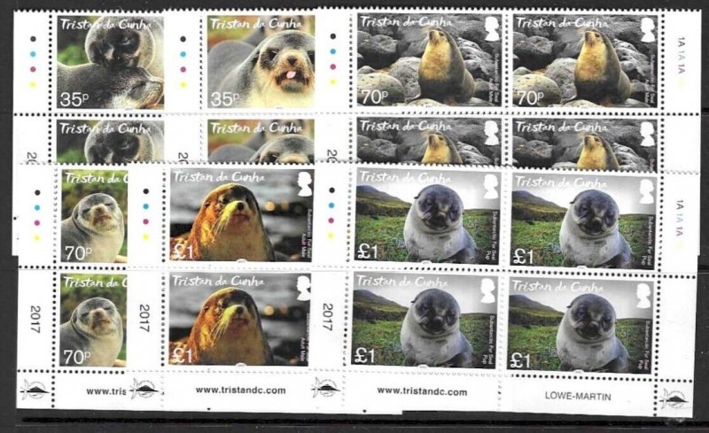 TRISTAN DA CUNHA SG1199/204 2017 FUR SEALS IN BLOCKS OF 4MNH 