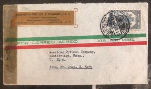 1943 Mexico City Mexico Airmail Commercial coverto Southbridge USA War Label