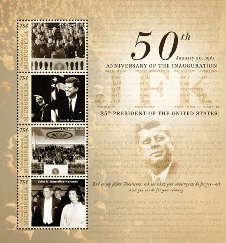 Micronesia - Pres. John F. Kennedy 50th Anniv. Inauguration Sheet of 4 Stamps