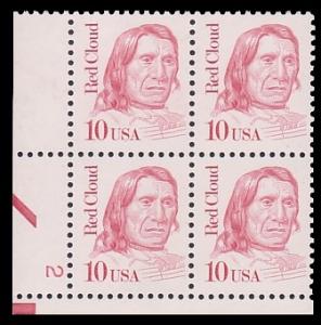 #2175c Red Cloud 10c Solid Tagged Plate Block MNH - Buy Now