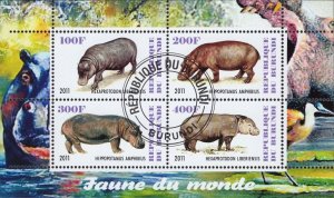 Hippopotamus Wild Animals Fauna Souvenir Sheet