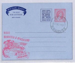 RHODESIA & NYASALAND QEII AIR LETTER 6d Cover Illustrated TOURISM 1957 CDS ZN249