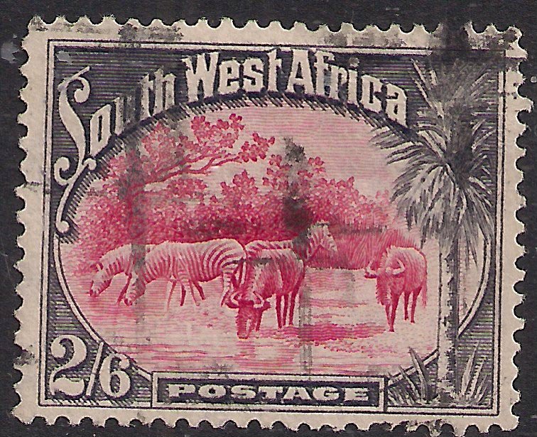 South West Africa 1931 KGV 2/-6d Zebras & Wildebeests used SWA SG 82 ( J1443 )