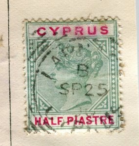 CYPRUS; 1890s classic QV issue used 1/2pi value fair Postmark