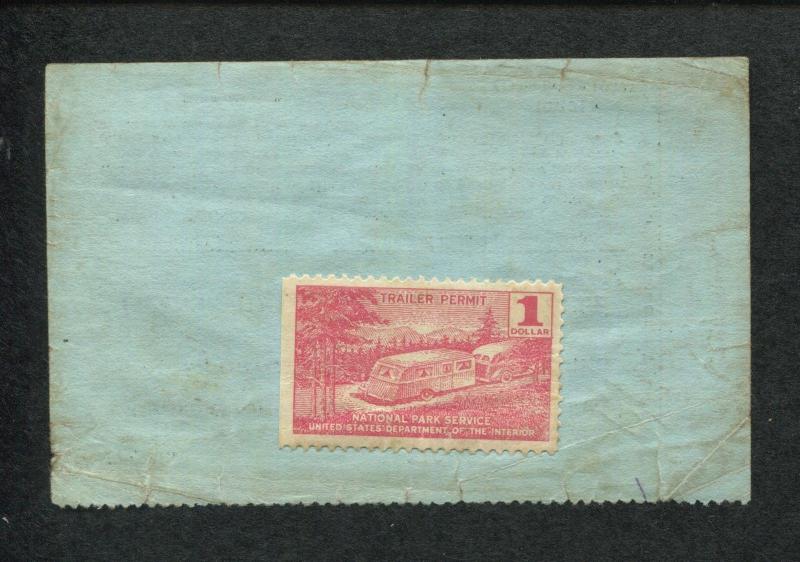 1939 US Department of Interior National Park Service Trailer Permit Stamp #RVT2