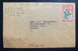 1943 Canadian RCAF In Ceylon Acknowledgment card Cover To Ottawa Canada