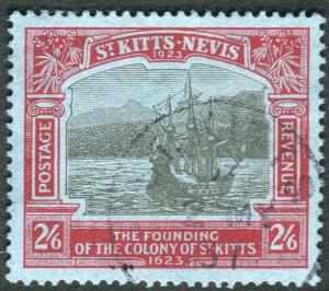 ST KITTS & NEVIS-1923 Tercentenary 2/6 Black & Red/Blue  fine used example Sg 57