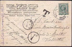 MALTA 1908 postcard ex Italy postage due 1d in circle.......................8840