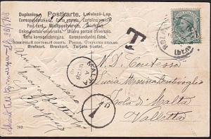 MALTA 1908 postcard ex Italy postage due 1d in circle.......................8840 