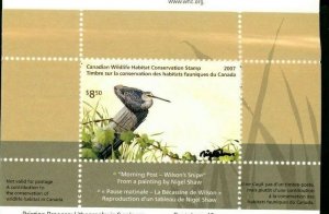 CANADA 2007 DUCK STAMP ARTIST SIGNED IN FOLDER AS ISSUED SNIPE by Nigel Shaw