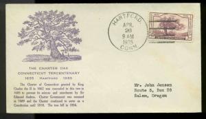 772 CONNECTICUT FDC HARTFORD, CT PLANTY #33 1st HARTFORD ACCIDENT+#53 ON BACK