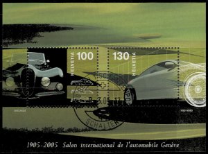 SWITZERLAND Sc. 1205 Int'l. Auto Show 2005 Souvenir Sheet canceled NH VF