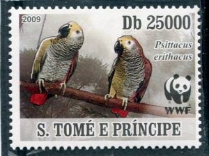 Sao Tome & Principe 2009 WWF AFRICAN GREY PARROT SPECIES Perforated Mint (NH)