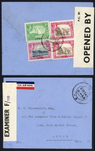 Aden KGVI 3a x 3 and 1r on Censor cover to the USA