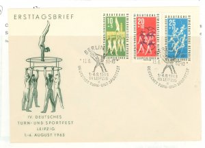 German Democratic Republic (DDR) B103-B105 1963 Leipzig 4th gymnastics & sports festival complete set of 3 on a cacheted unaddre