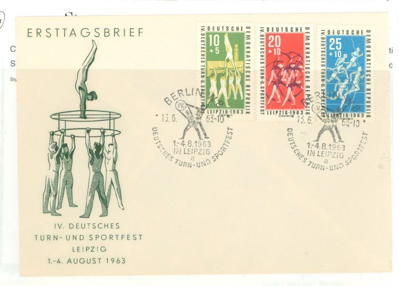 German Democratic Republic (DDR) B103-B105 1963 Leipzig 4th gymnastics & sports festival complete set of 3 on a cacheted unaddre