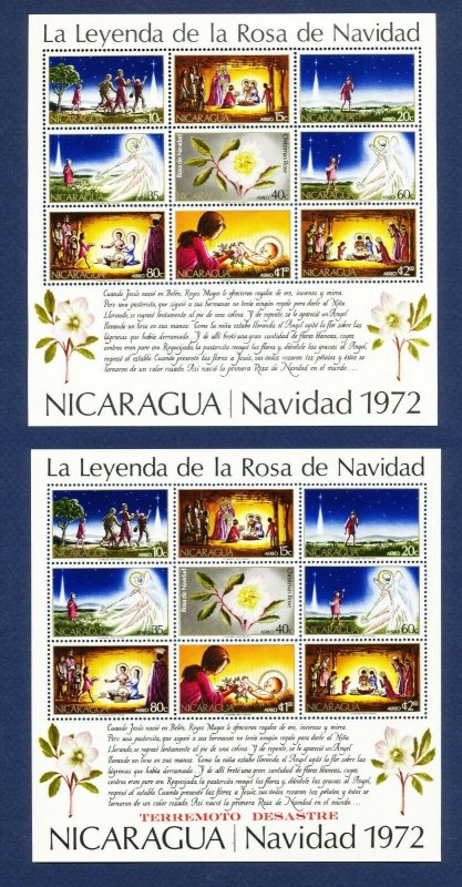 NICARAGUA - 821a & Disaster o/p variant - VF MNH S/S pair - Christmas 1972 --c