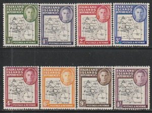 1946 Falkland Islands - Sc 1L1-1L8 - MH VF - 8 single - Map of Falkland Islands