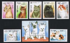 Kampuchea Cats 7v+MS SG#883-890 SC#852-859