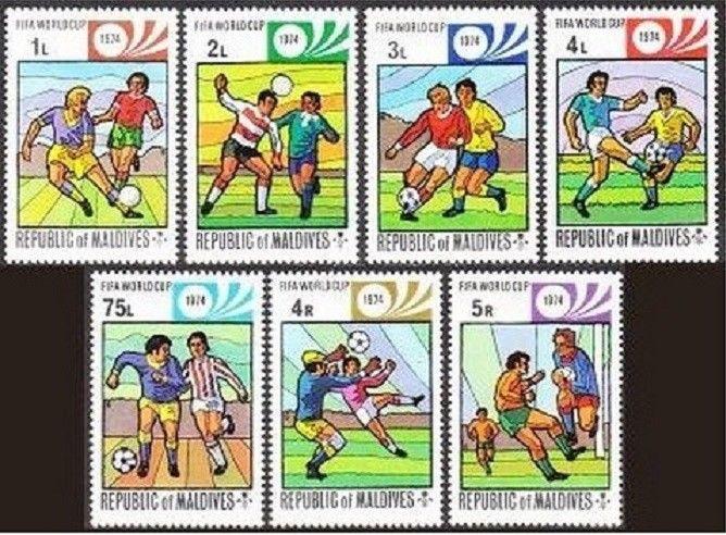 Maldives 516-522,523,MNH.Michel 521-527,Bl.26A. World Soccer Cup Munich-1974.