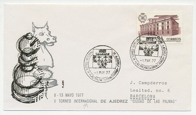 Cover / Postmark Spain 1977 Chess - International tournament