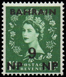 Bahrain 107 - Mint-H - 9np on 1 1/2p Elizabeth II (1957) (cv $0.45)