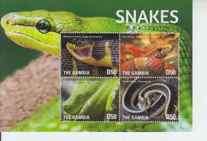 2015 Gambia Snakes II MS4 (Scott 3672) MNH