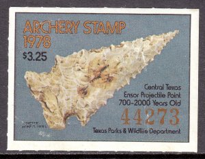 USA (Texas) - 1978 archery stamp - MH - Minor ink loss and thinning