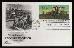 #UX95 13c LaSalle Claims Louisiana, Art Craft FDC **ANY 5=FREE SHIPPING**