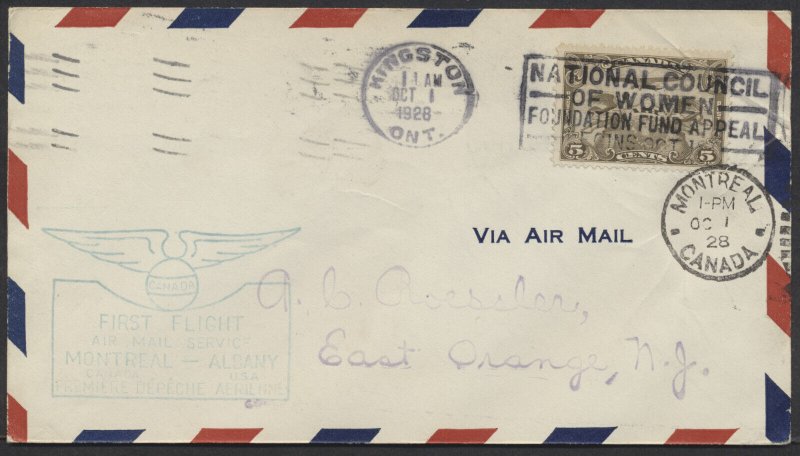 1928 Flight Cover Oct 1 Kingston ONT Onboard Montreal to Albany First Flight