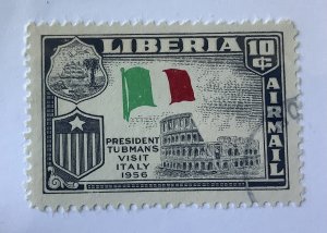 Liberia 1958  Scott  C114 CTO - 10c,  Pres. Tubman’s visit Italy, Flag colosseum