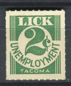 USA; 1930s-40s early Illustrated Local Special Advert Stamp,Tacoma Unemployment