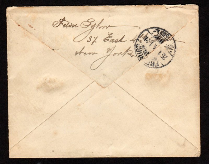 #237 Jan 15,1892 COVER NY to Germany   ⭐⭐⭐⭐⭐