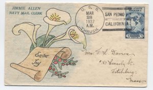 1937 USS Thrush cover hand-colored easter cachet [6525.695]