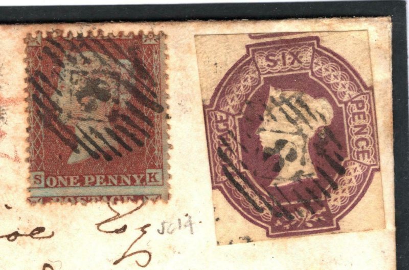 GB 6d EMBOSSED COVER 1856 Registered London Birmingham SG.59 cat £1100 195c  