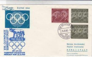 viscount 814 munich  rome 1960 olympics  air mail fight stamps cover ref 19761