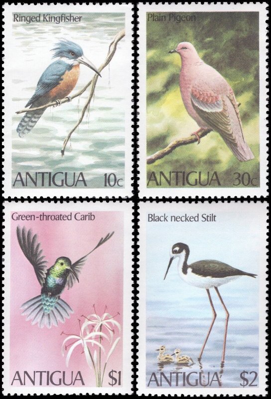 Antigua 1980 Sc 587-590 Bird Kingfisher Pigeon Carib Stilt CV $6.40