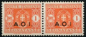 A.O.I. - 1 pair Lire tax marker with a spotless specimen after I