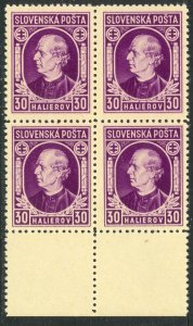 SLOVAKIA 1939 30h Andrej Hlinka Issue Block of 4 Sc 29 MNH