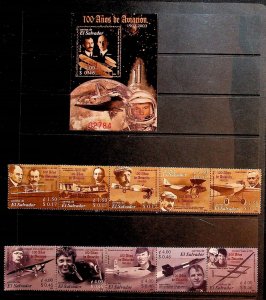 SALVADOR Sc 1605-7 NH 2STRIPS+SOUVENIR SHEET OF 2004 - HISTORY OF AVIATION