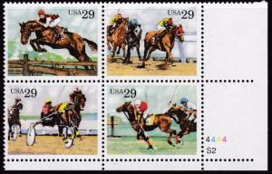 United States 1993 29c Sporting Horses Plate Number Block VF/NH