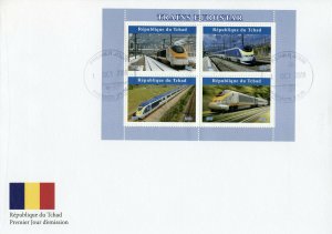 Chad 2019 FDC Eurostar Trains 4v M/S Cover Railways Rail Stamps