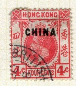 HONG KONG CHINA PO; 1917-20s early GV Optd. issue used 4c. value
